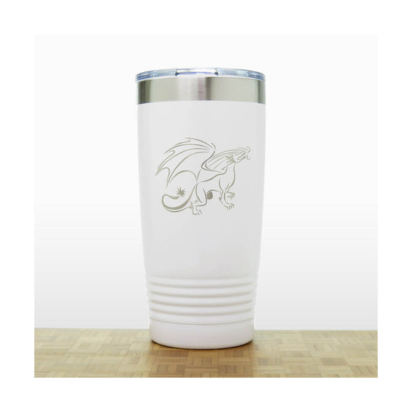 White - Dragon 20 oz Insulated Tumbler - Design 3 - Copyright Hues in Glass