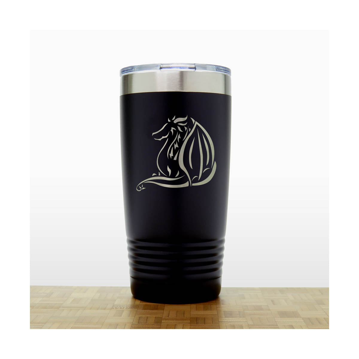 Black - Dragon 20 oz Insulated Tumbler - Design 6 - Copyright Hues in Glass