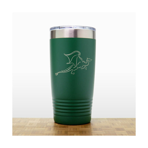 Green - Dragon 20 oz Insulated Tumbler - Design 7 - Copyright Hues in Glass