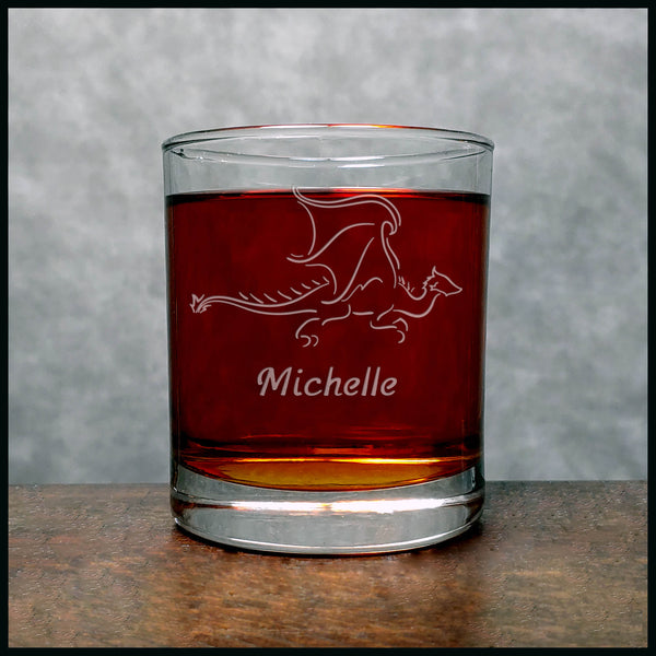 Personalized Dragon Whisky Glass - Design 7 - Copyright Hues in Glass