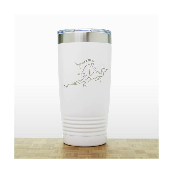 White - Dragon 20 oz Insulated Tumbler - Design 7 - Copyright Hues in Glass