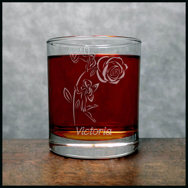 Personalized Fairies and Rose Personalized Whisky Glass - Copyright Hues in Glass