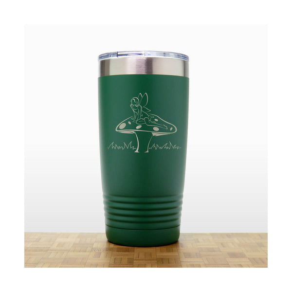 Green - Fairy on a Toadstool 20 oz Insulated Tumbler - Copyright Hues in Glass