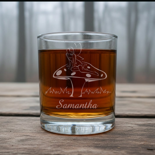 Personalized Fairy and Toadstool Whisky Glass - Copyright Hues in Glass