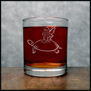 Fairy on a Turtle Whisky Glass - Copyright Hues in Glass