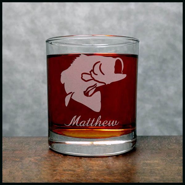 Personalized Bass Fish Whisky Glass - Copyright Hues in Glass