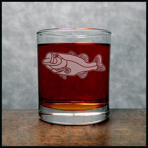 Large Mouth Bass Fish Whisky Glass - Design 2 - Copyright Hues in Glass