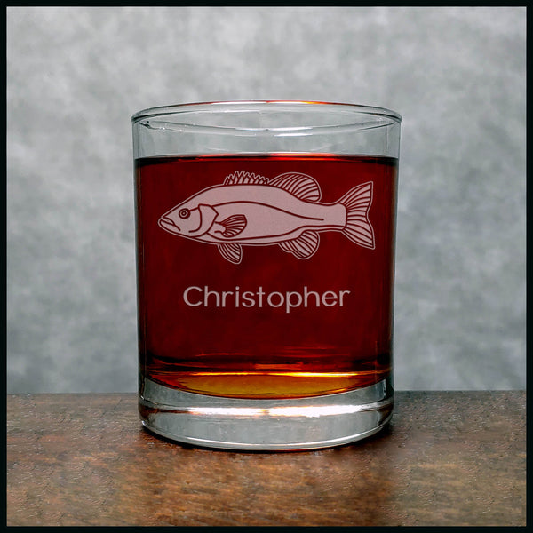 Small Mouth Bass Fish Personalized  Whisky Glass - Copyright Hues in Glass