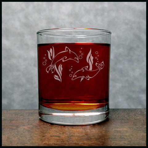 Dolphin Couple Whisky Glass - Copyright Hues in Glass