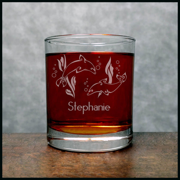 Dolphin Couple Personalized Whisky Glass - Copyright Hues in Glass