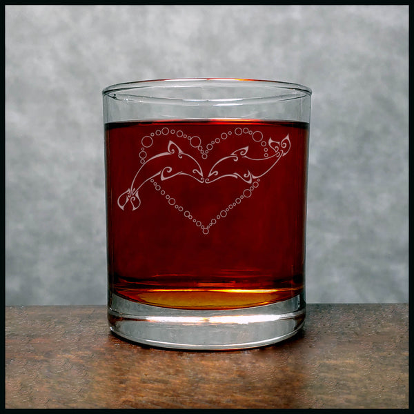 Dolphins in Love Whisky Glass - Copyright Hues in Glass