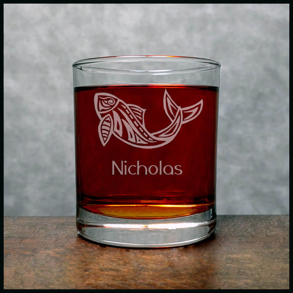 Abstract Fish Personalized Whisky Glass - Copyright Hues in Glass
