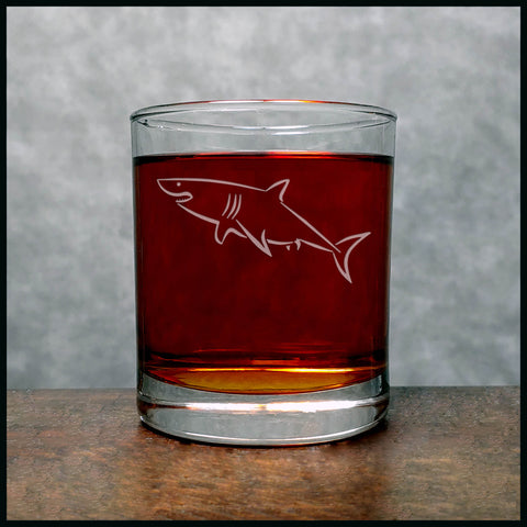 Great White Shark Whisky Glass - Design 2 - Copyright Hues in Glass