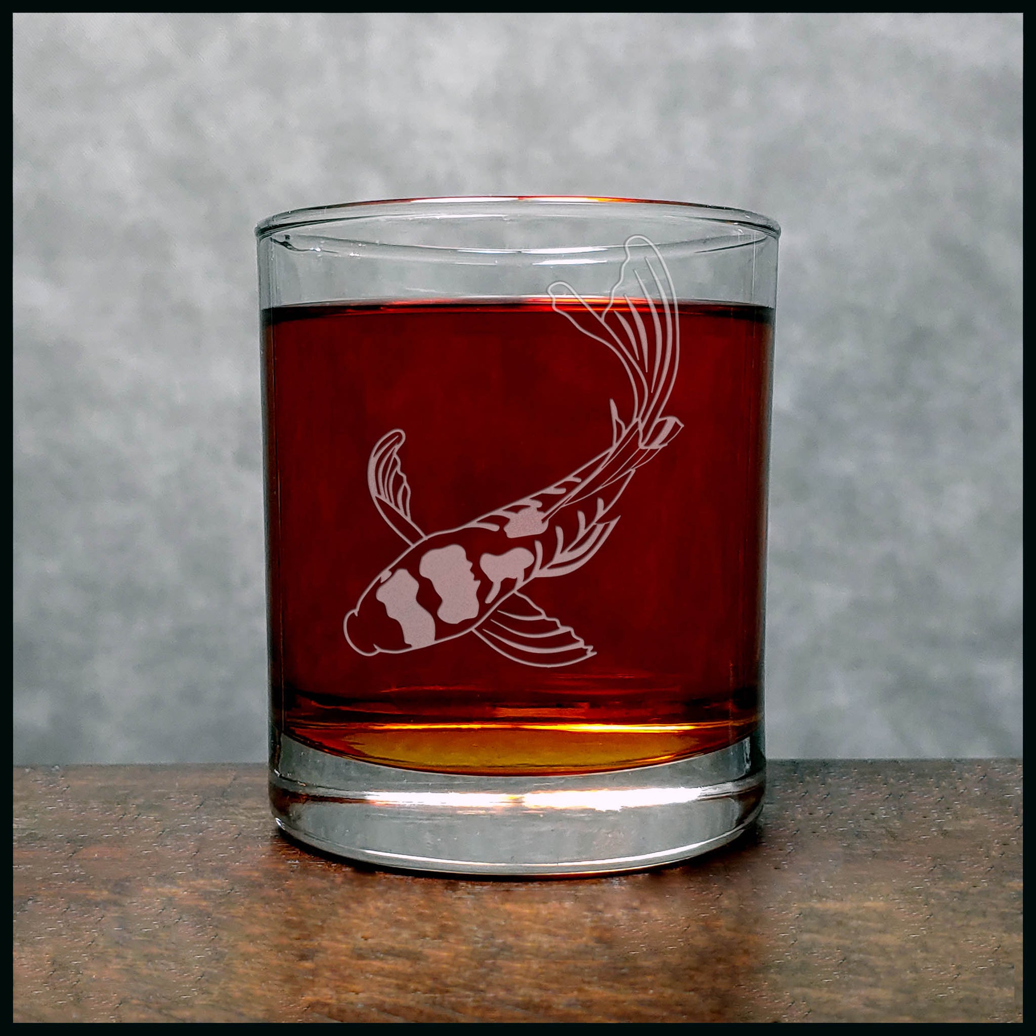 Koi Whisky Glass - Design 2 - Copyright Hues in Glass