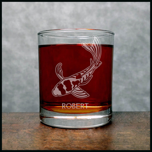 Koi Personalized Whisky Glass - Design 3 - Copyright Hues in Glass