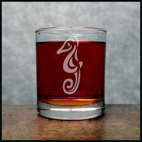 Seahorse Whisky Glass - Design 2 - Copyright Hues in Glass