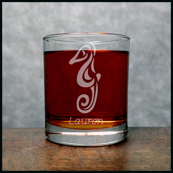 Seahorse Whisky Personalized  Glass - Design 2 - Copyright Hues in Glass