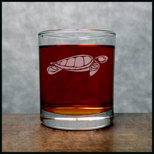 Sea Turtle Whisky Glass - Design 2 - Copyright Hues in Glass