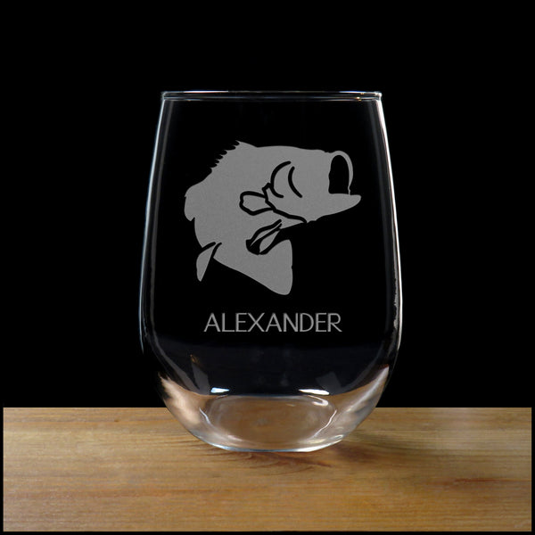 Bass Personalized Stemless Wine Glass - Copyright Hues in Glass