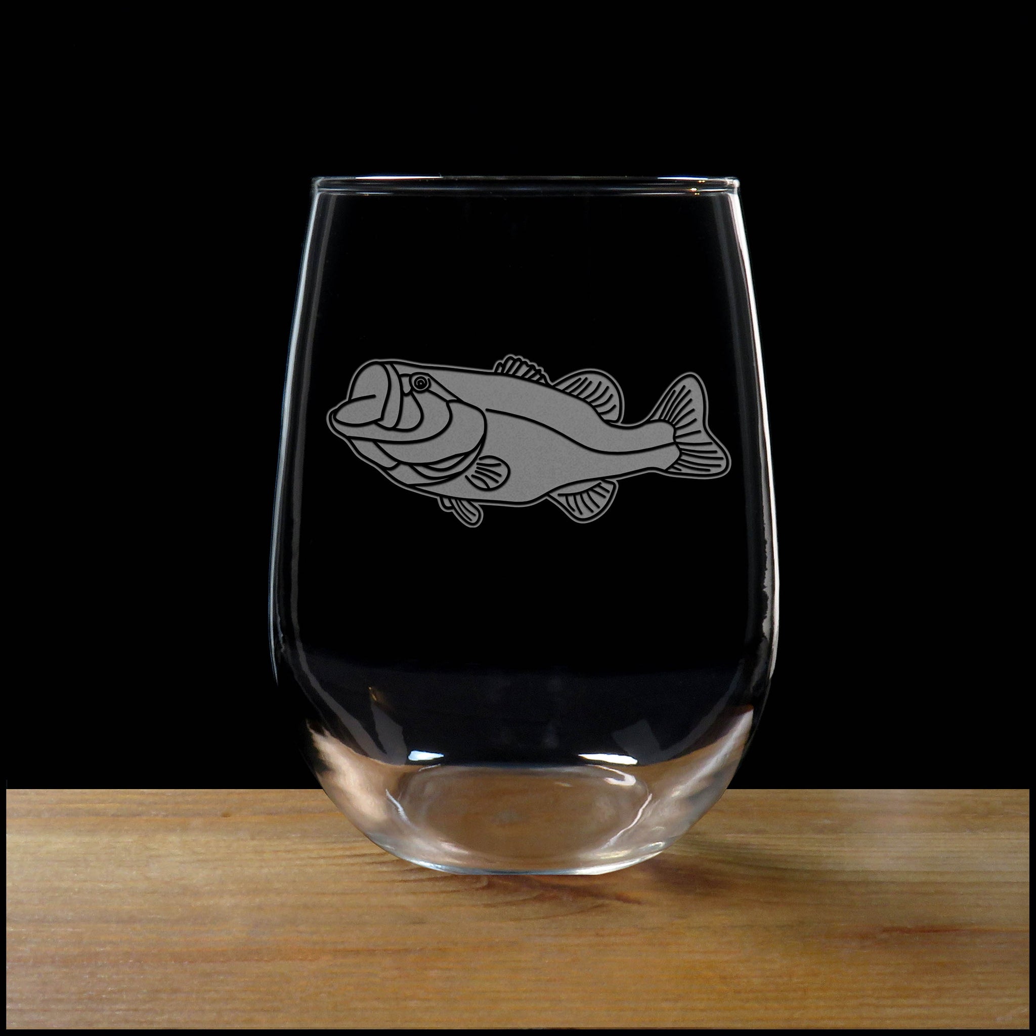 Large Mouth Bass Stemless Wine Glass - Copyright Hues in Glass