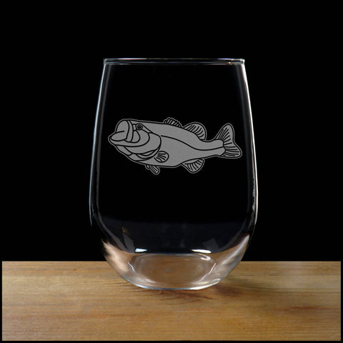 Large Mouth Bass Stemless Wine Glass - Copyright Hues in Glass