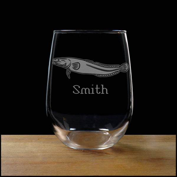 Personal;ized Burbot Stemless Wine Glass - Copyright Hues in Glass