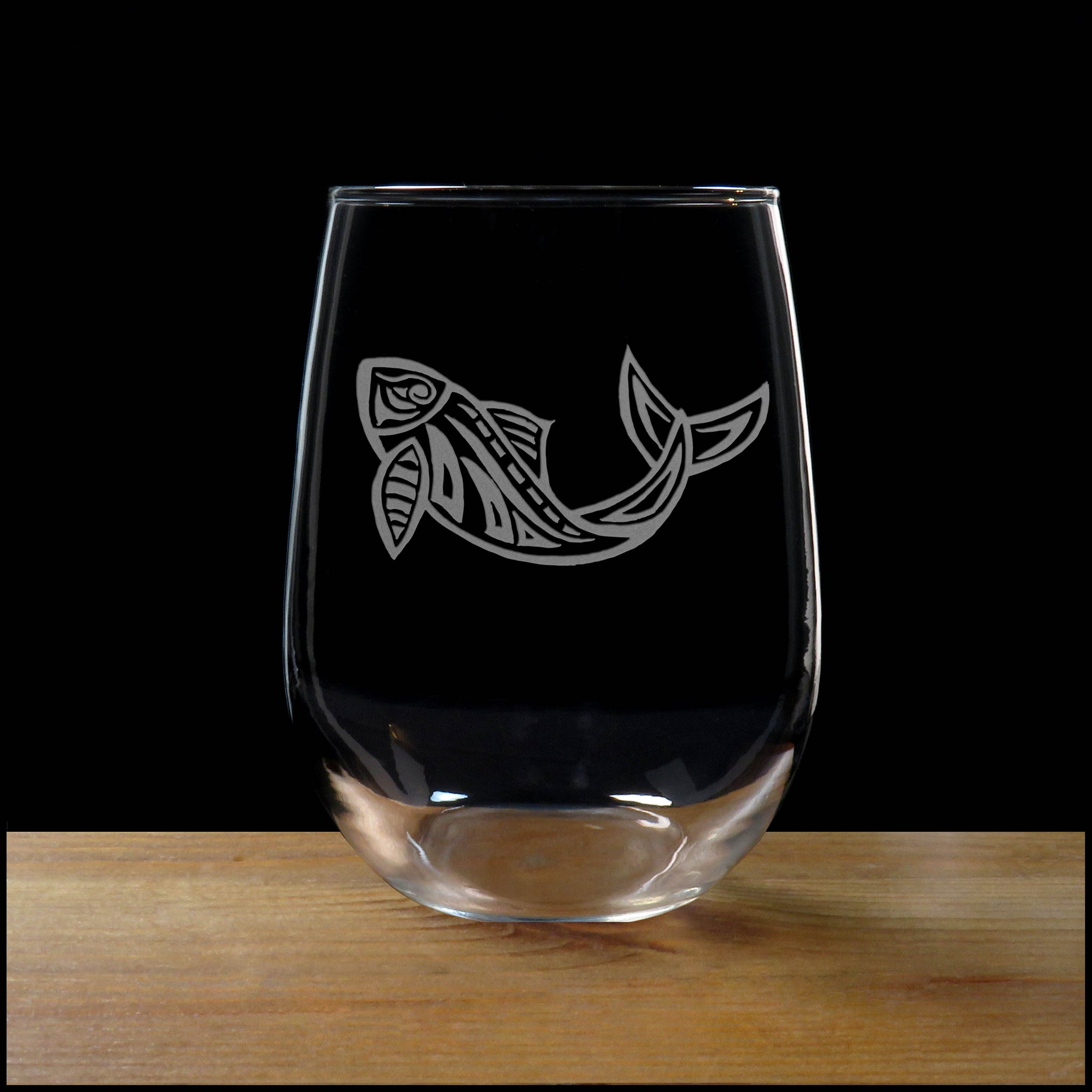 Fish Stemless Wine Glass - Copyright Hues in Glass