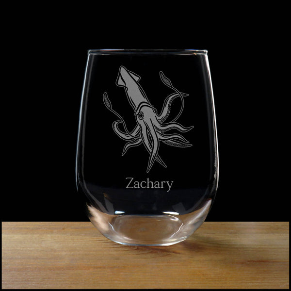 Personalized Squid Stemless Wine Glass - Copyright Hues in Glass