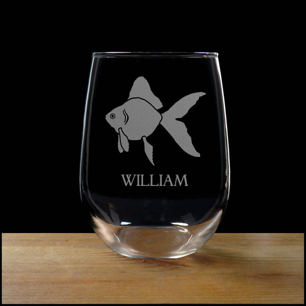 Personalized Goldfish Stemless Wine Glass - Copyright Hues in Glass