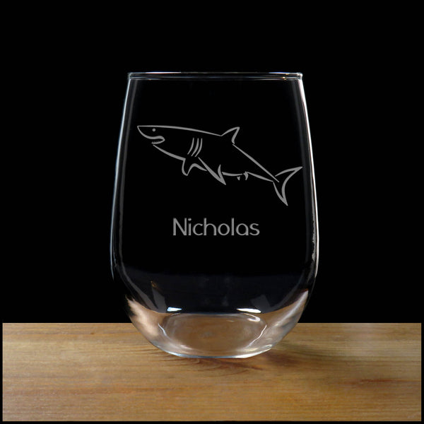 Personalized Shark Stemless Wine Glass - Copyright Hues in Glass