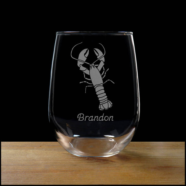 Personalized Lobster Stemless Wine Glass - Copyright Hues in Glass