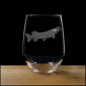 Northern Pike Stemless Wine Glass - Copyright Hues in Glass