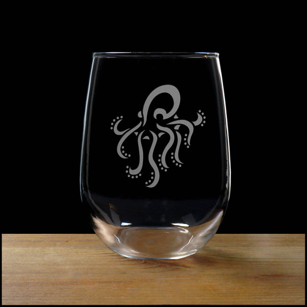 Octopus Stemless Wine Glass - Copyright Hues in Glass