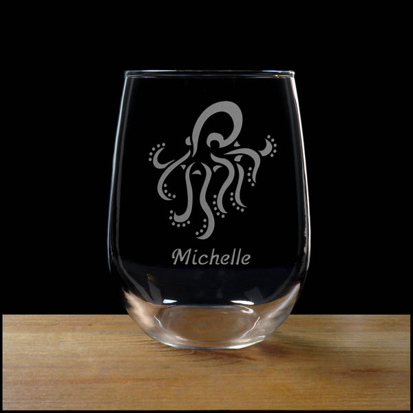 Personalized Octopus Stemless Wine Glass - Copyright Hues in Glass