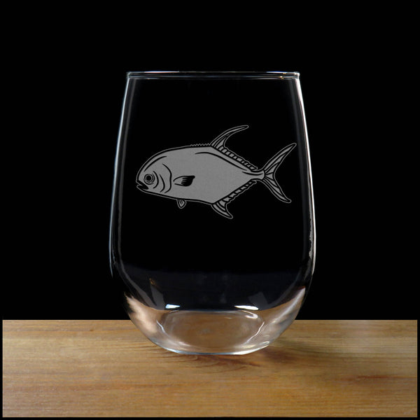 Permit Fish Stemless Wine Glass - Copyright Hues in Glass