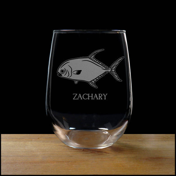 Personalized Permit Fish Stemless Wine Glass - Copyright Hues in Glass