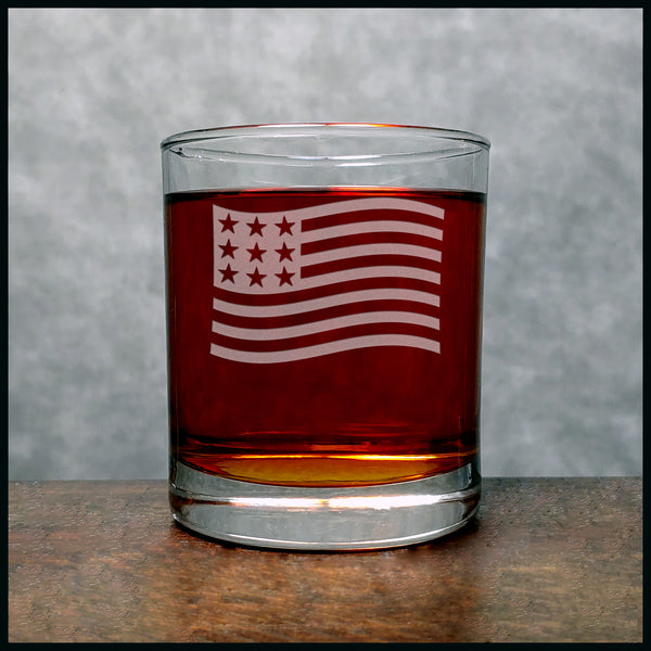 Waving American Flag Whiskey Glass - Copyright Hues in Glass
