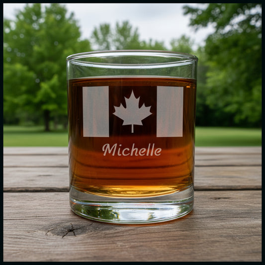 Canada Flag Personalized Whiskey Glass - Copyright Hues in Glass