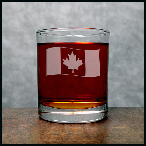 Waving Canada Flag Whiskey Glass - Copyright Hues in Glass