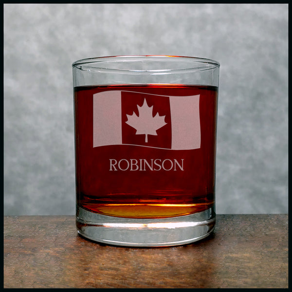 Waving Canada Flag Personalized Whiskey Glass - Copyright Hues in Glass