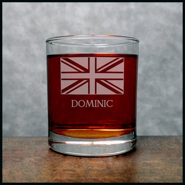 Union Jack Flag Personalized Whiskey Glass - Copyright Hues in Glass