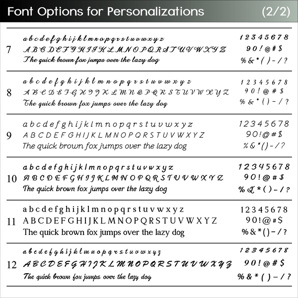 Font Options Sheet - Copyright Hues in Glass