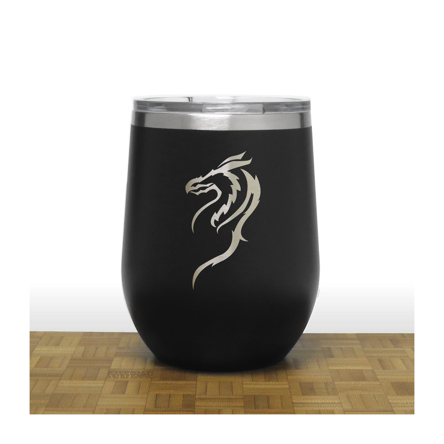 Black - Dragon PC 12oz STEMLESS WINE - Copyright Hues in Glass