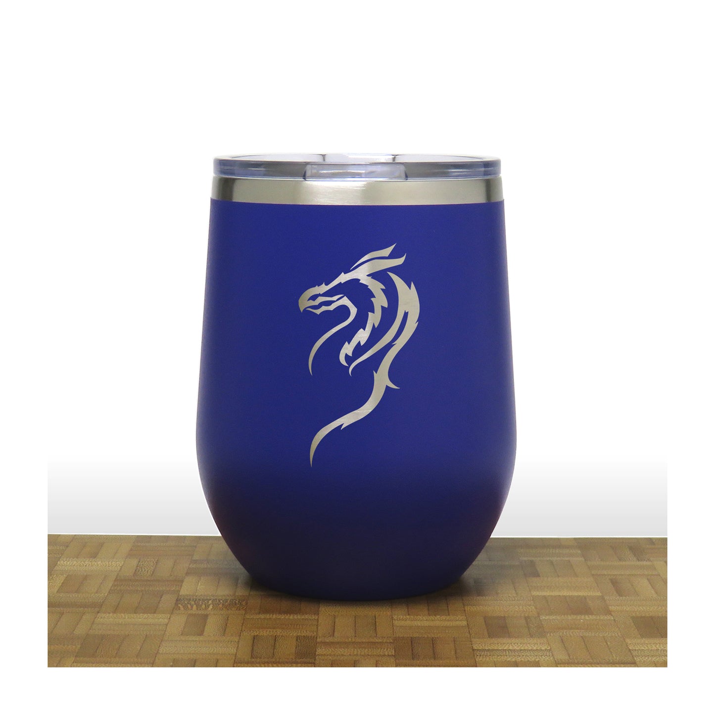Blue - Dragon PC 12oz STEMLESS WINE - Copyright Hues in Glass
