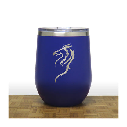 Blue - Dragon PC 12oz STEMLESS WINE - Copyright Hues in Glass