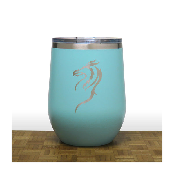 Teal - Dragon PC 12oz STEMLESS WINE - Copyright Hues in Glass