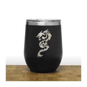 Black - Dragon Design 2 PC 12oz STEMLESS WINE - Copyright Hues in Glass