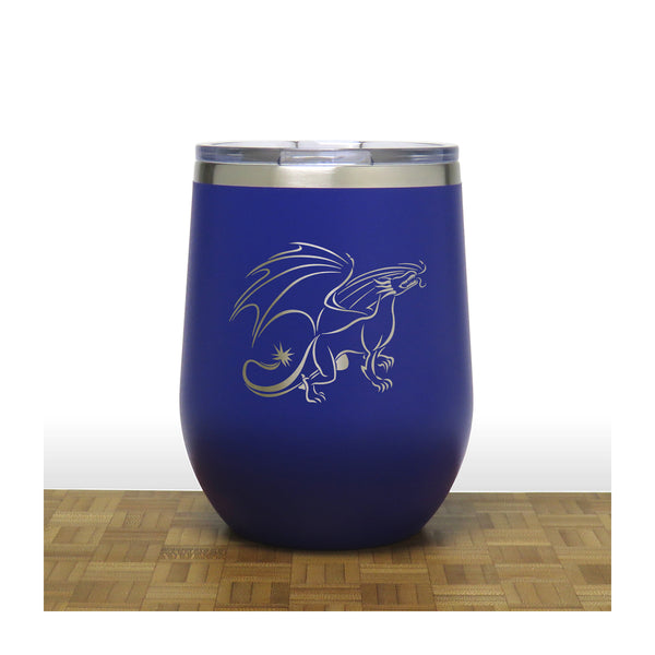 Blue - Dragon Design 3 PC 12oz STEMLESS WINE - Copyright Hues in Glass