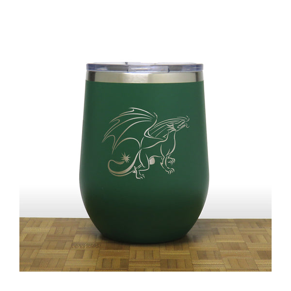 Green - Dragon Design 3 PC 12oz STEMLESS WINE - Copyright Hues in Glass