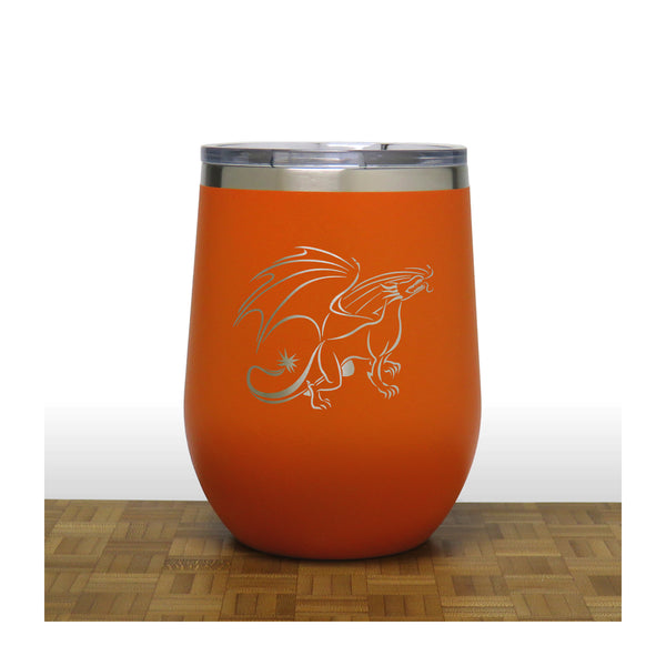 Orange - Dragon Design 3 PC 12oz STEMLESS WINE - Copyright Hues in Glass